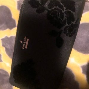 kate spade black wallet with velvet flower details
